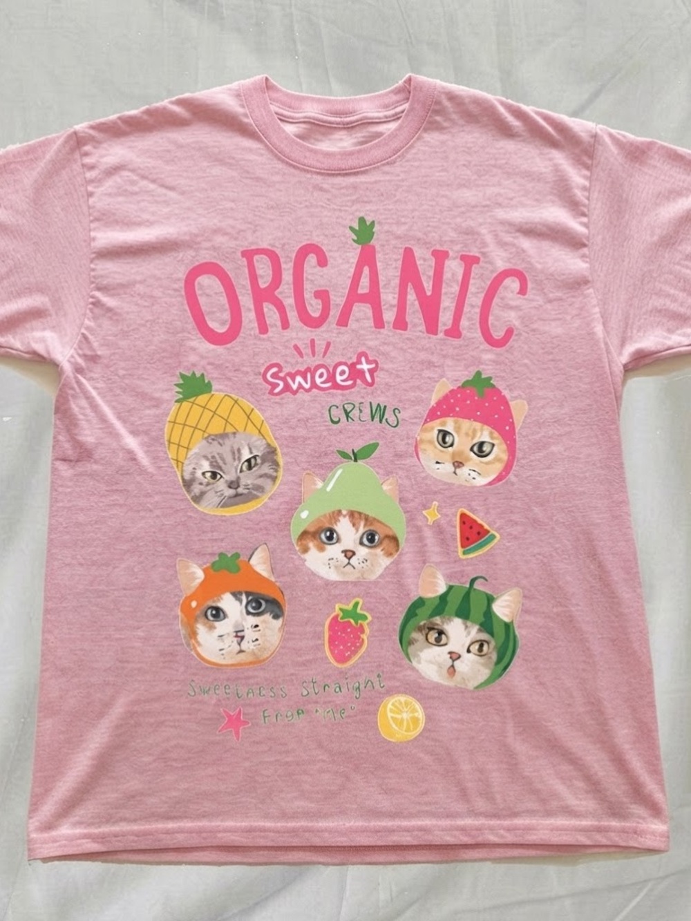 Gildan Pink Cat Fruit Graphic Tee